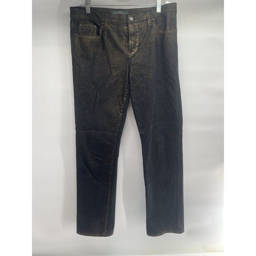 LRL RALPH LAUREN JEANS Co Women 8 Black Gold Shimmer Stretch Denim Jeans EUC